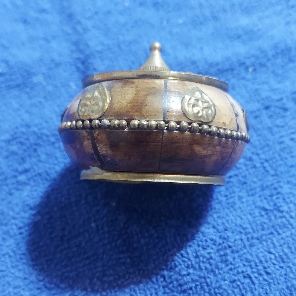 Vintage Handcrafted Indian Bone & Brass Inlay Trinket Box Boho Keepsake